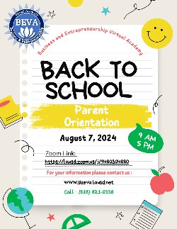 BEVA Parent Orientation Flyer